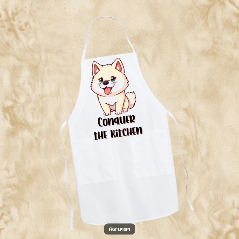 Funny Akita apron featuring an energetic dog, perfect for the playful cook. A humorous and practical gift for bakers.