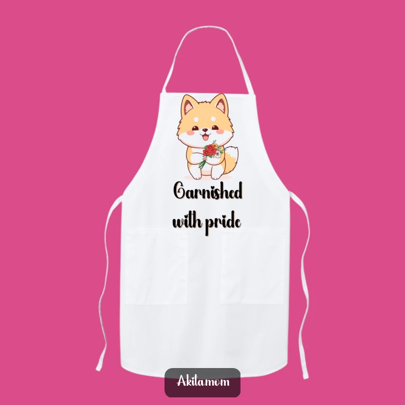 Cook with pride and floral style in this Akita apron. Features a proud Akita carrying flowers.