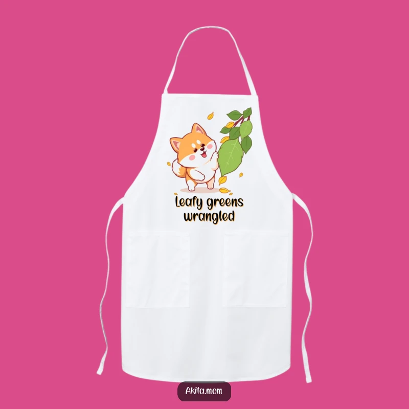 Funny Kawaii Akita Pouncing Leaf Apron: Chef Dog Kitchen Gift!