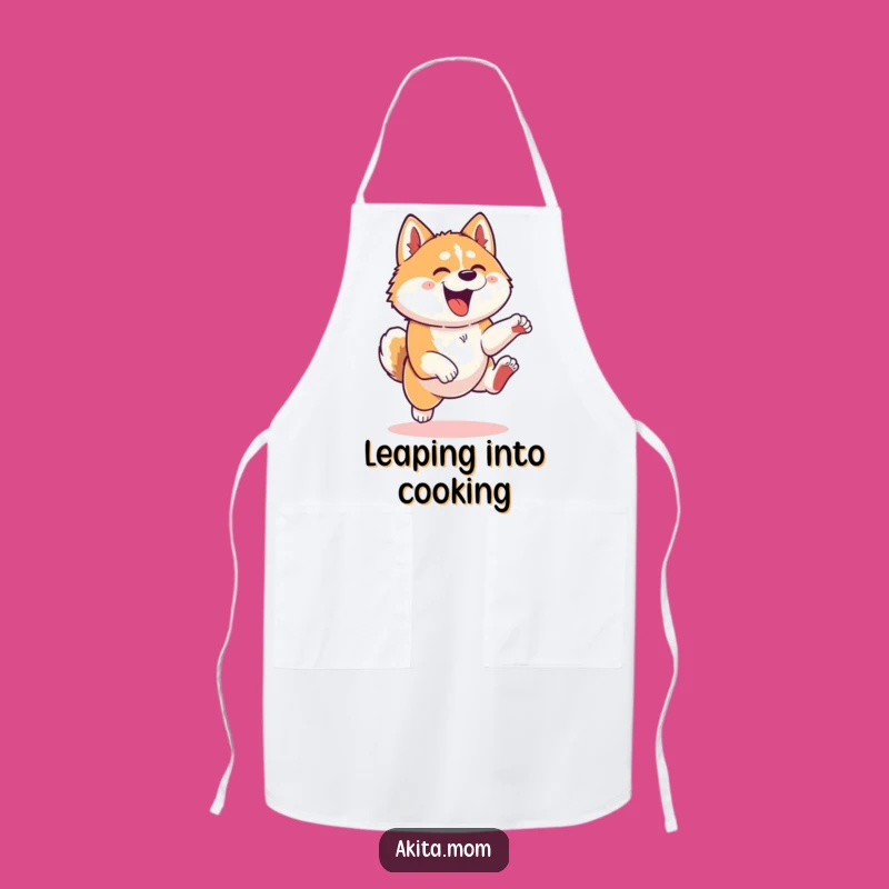 Funny Kawaii Akita Dog Leaping Apron - Playful Chef's Gift for Kitchen Fun!
