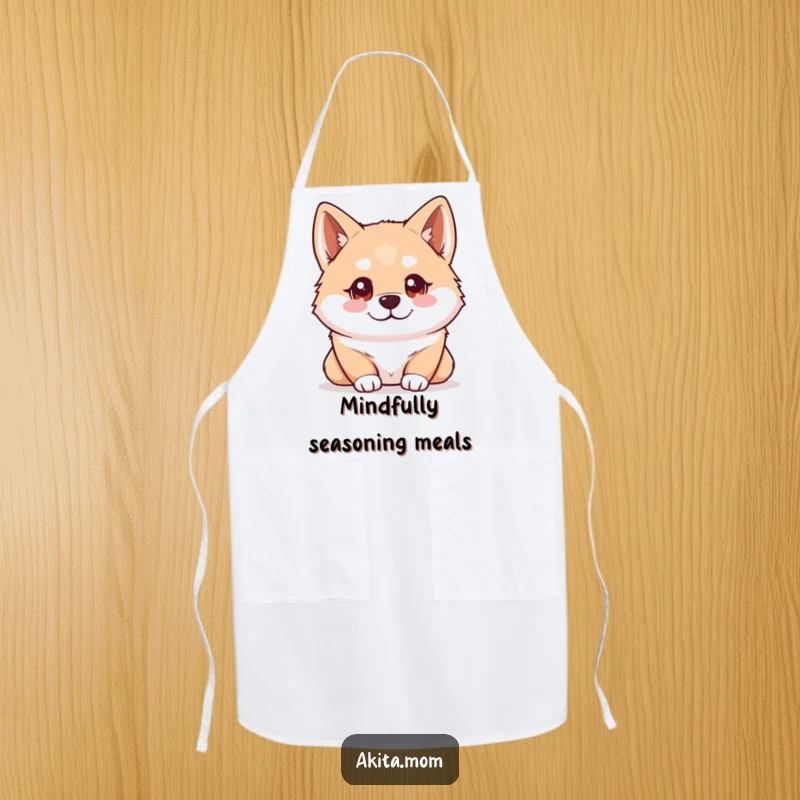 Funny Kawaii Akita apron with a dog whose bright, intelligent eyes are keenly observing its surroundings, ready for culinary action.