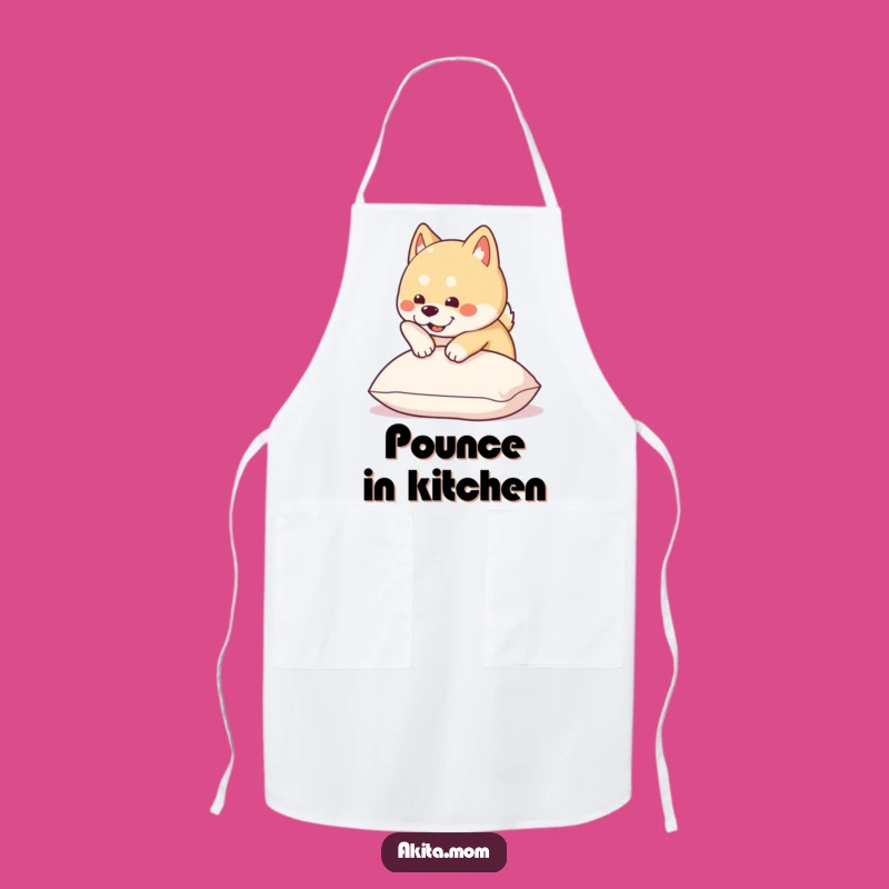 Funny Kawaii Akita Pounce Apron: Hilarious Kitchen Wear for Dog-Loving Chefs