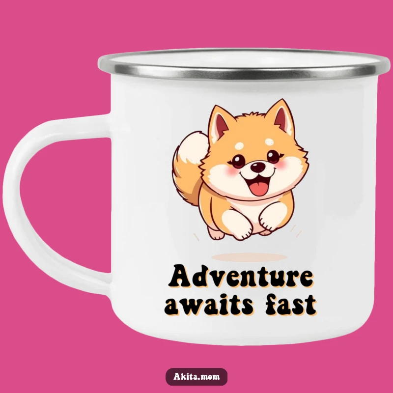 Funny Akita Camping Mug: Enthusiastic Bounding Cup, Humorous Outdoor Gift