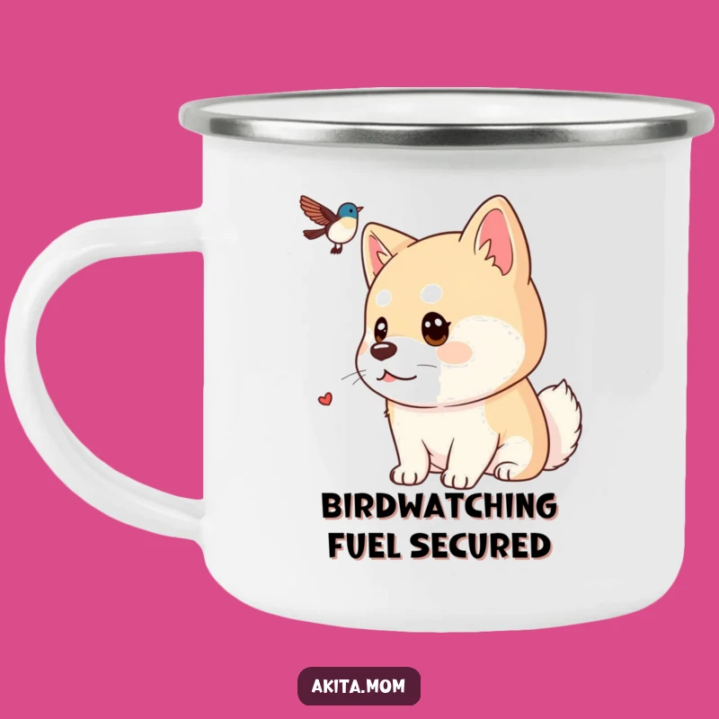 Funny Kawaii Akita Camping Mug: Focused Dog Gaze Camp Cup, Perfect Gift for Hikers