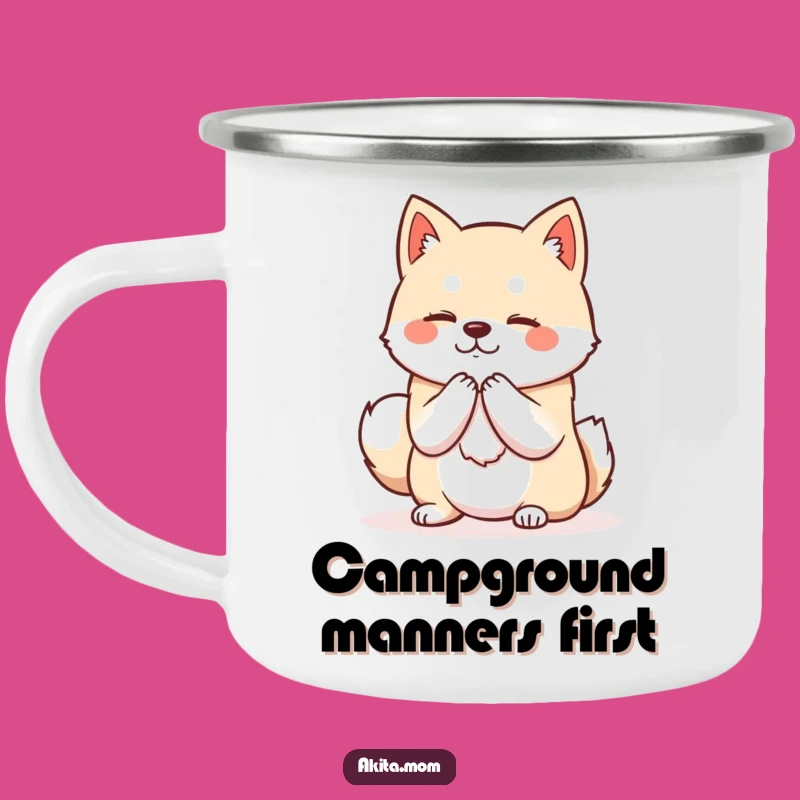 Enjoy your camp coffee with this respectful Akita camping mug. Features a beautifully bowing Akita.
