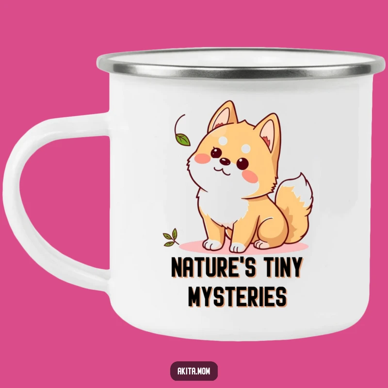 Funny Kawaii Akita Camping Mug: Curious Leaf Watcher Cup, Outdoor Humor Gift