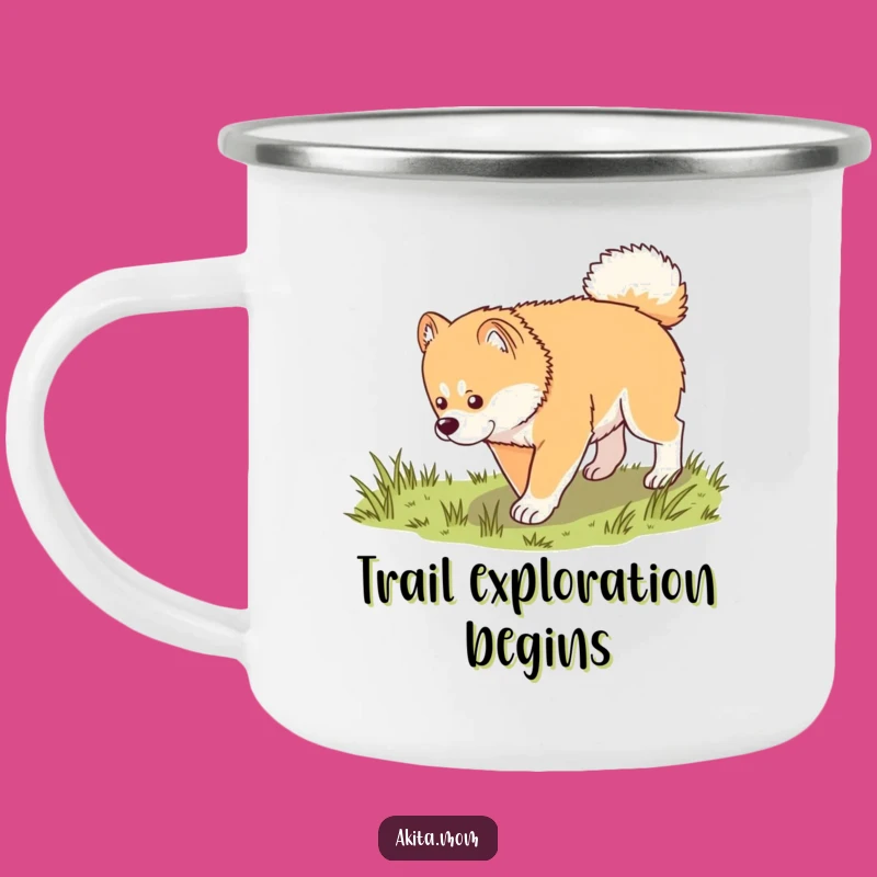 Funny Kawaii Akita Camping Mug: Dignified Dog Trot Camp Cup, Perfect Gift for Hikers