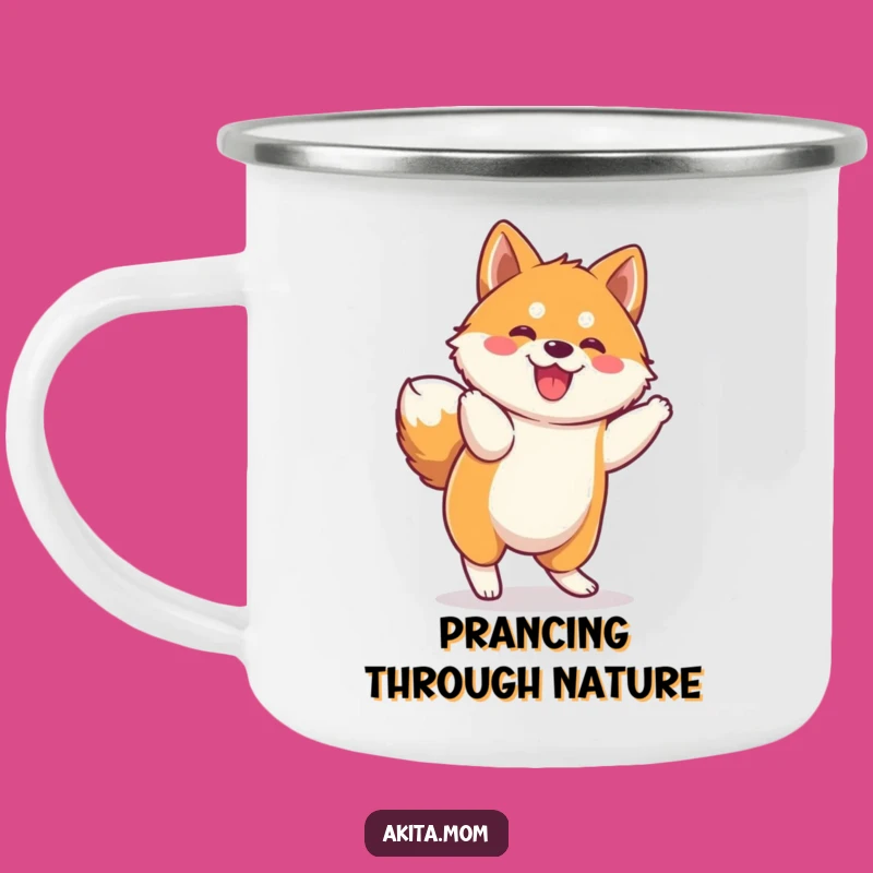 Funny Kawaii Akita Prance Camping Mug: Adventure with Cute Dog Spirit