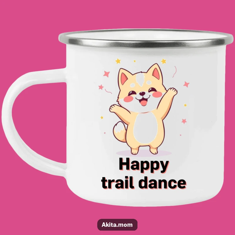 Funny Kawaii Akita Dance Camping Mug: Enjoy Your Adventure with Happy Dog