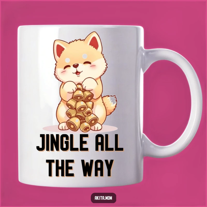 Funny Akita Bell Balance Mug - Playful Puppy Gift for Jingle Lovers