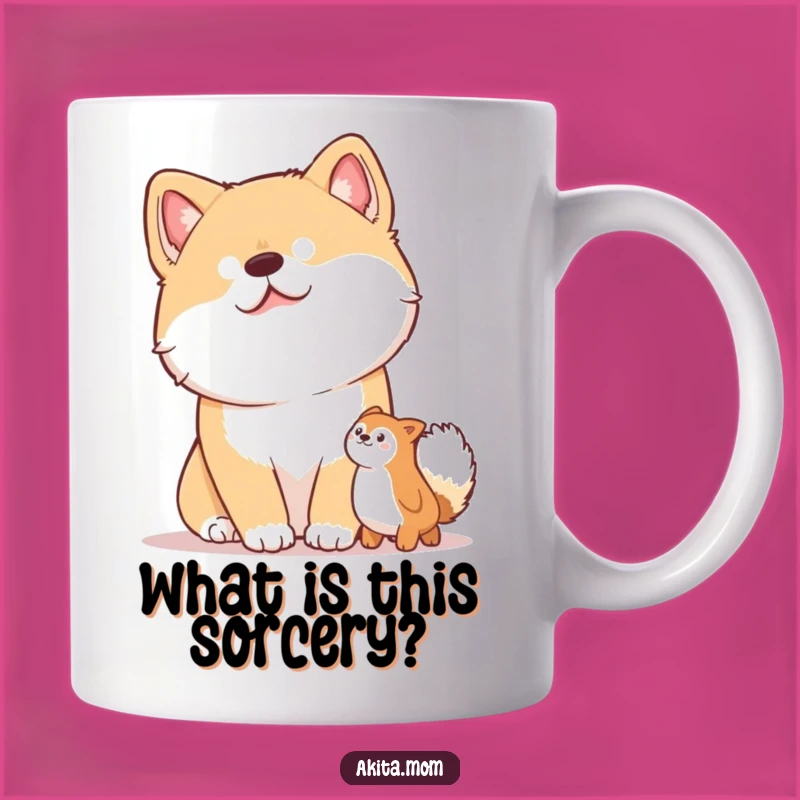 Funny Akita Head Tilt Mug: Curious Dog & Toy - Perfect Gift