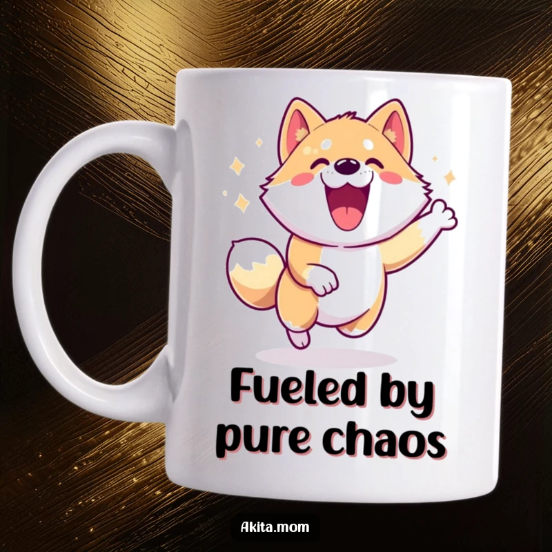 Energetic Akita Zoomie Mug: An energetic Akita character performing a happy zoomie, full of joyful motion and excitement.