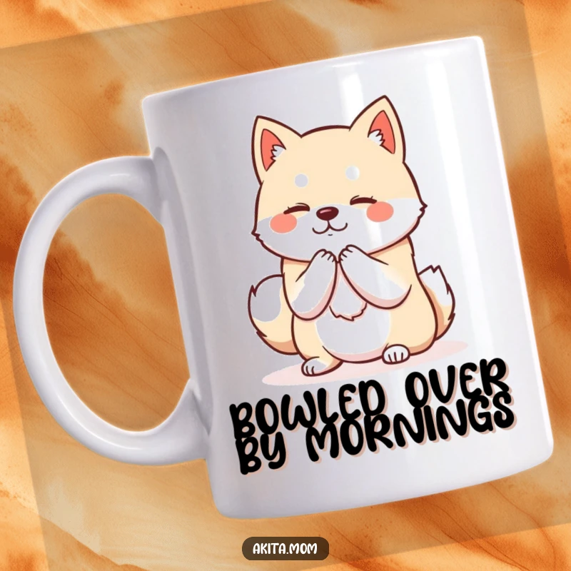 Funny Kawaii Akita mug featuring a dog with dignified posture bowing politely, exuding grace and a touch of playful charm.