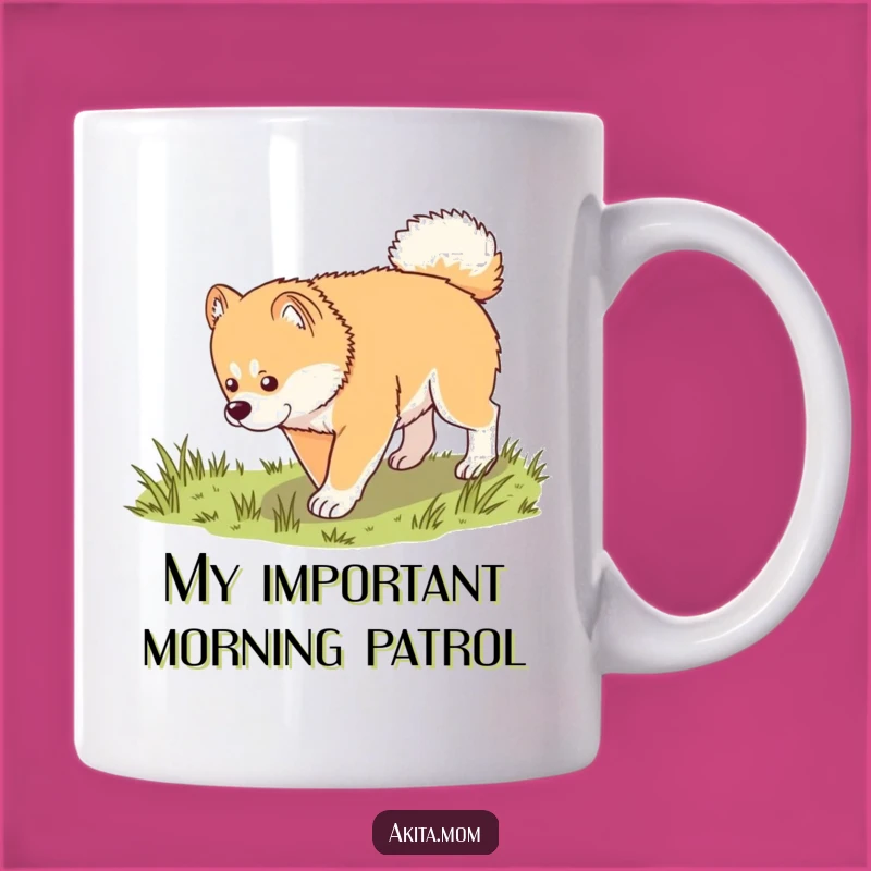 Funny Kawaii Akita Exploring Mug: Dignified Dog Trot Design, Perfect Dog Lover Gift