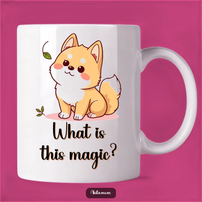 Funny Kawaii Akita Leaf Mug: Curious Dog Art, Perfect Humorous Gift for Akita Owners