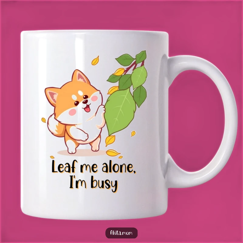 Funny Kawaii Akita Pouncing Leaf Mug: Perfect Autumn Gift for Dog Lovers!