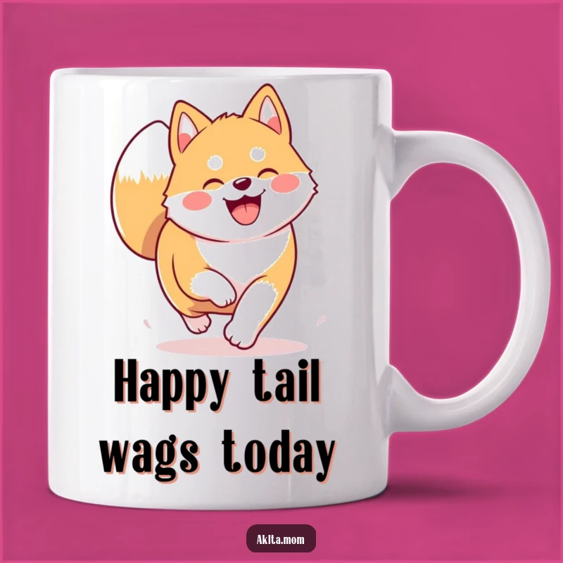 Funny Kawaii Akita Mug: Joyful Trotting Dog Gift for Enthusiasts