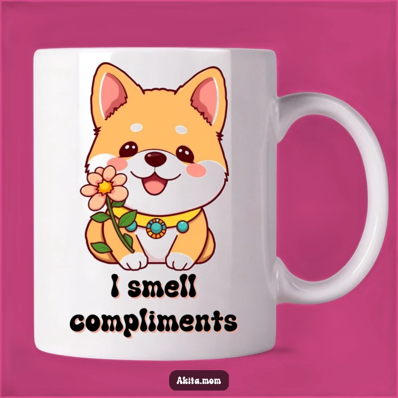 Funny Kawaii Akita Flower Mug: A Cute Dog Gift for Akita Lovers