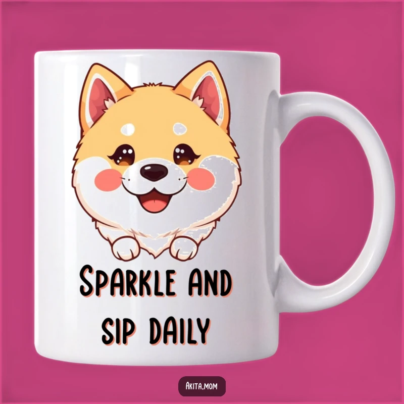Joyful Kawaii Akita Mug: Happy Dog Lover Gift with Sparkling Eyes