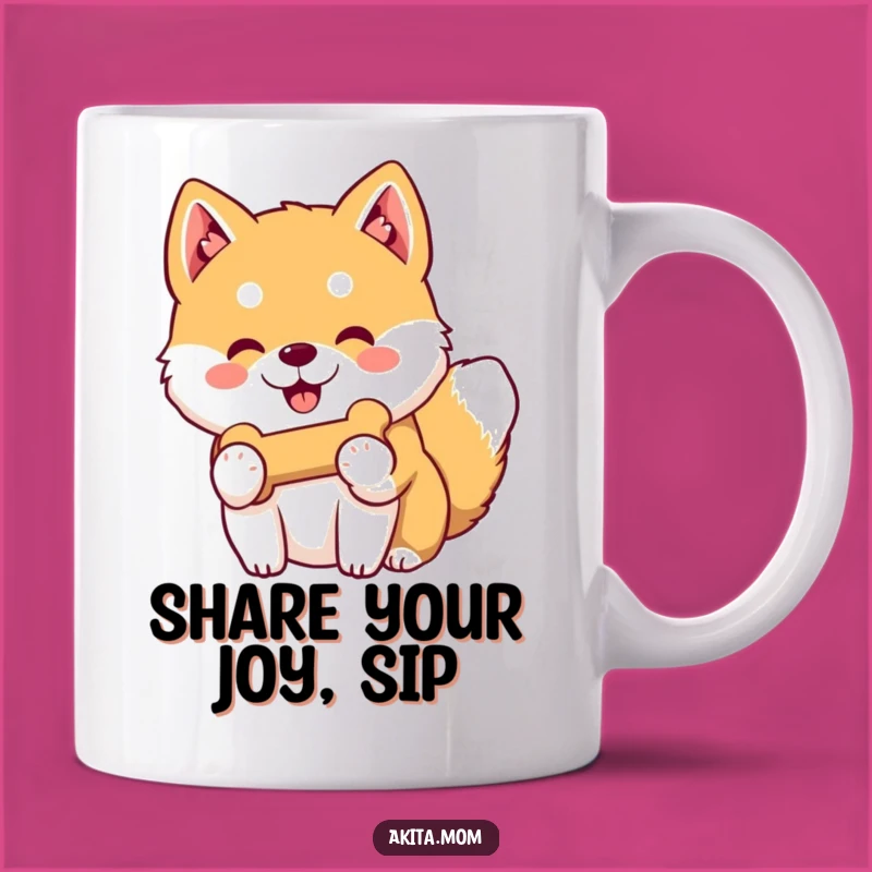 Funny Kawaii Akita Offering Bone Mug: Sweet Dog Gift for Friends!