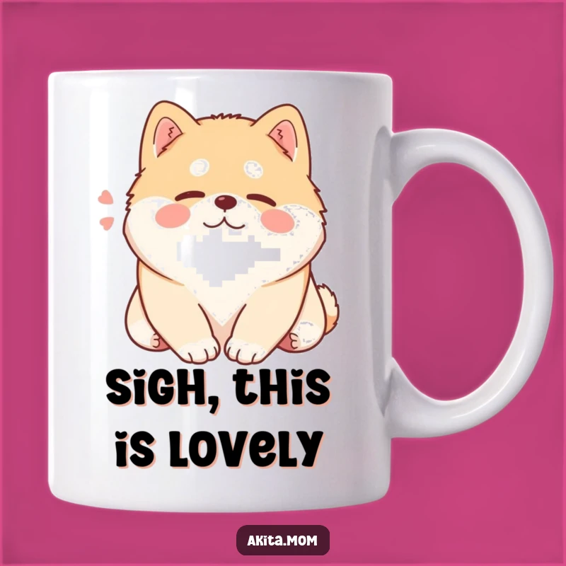Funny Kawaii Akita Sigh Mug: Relaxed Dog Art, Perfect Humorous Gift for Akita Lovers