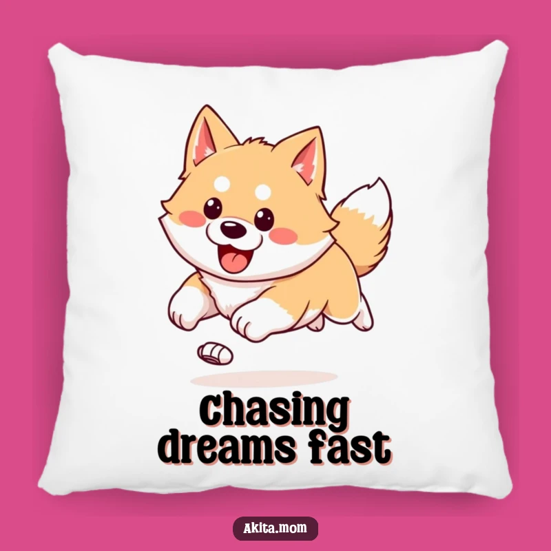 Add a touch of playful energy and comfort to your home with this plush pillow featuring a kawaii Akita in a happy run. Perfect for cozying up after a workout!