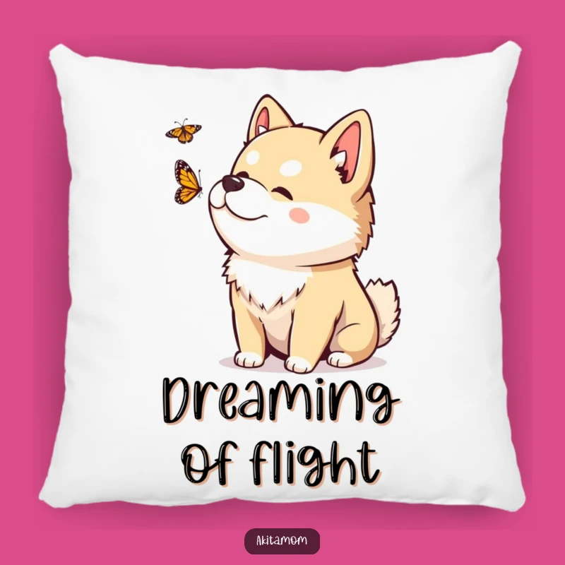 Add a touch of serene charm to your home with this plush pillow featuring a kawaii Akita watching a butterfly. Perfect for cozy contemplation!