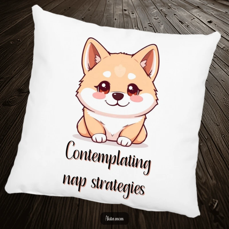Funny Kawaii Akita pillow showing a dog with bright, intelligent eyes observing its surroundings, perfect for adding a touch of thoughtful awareness.