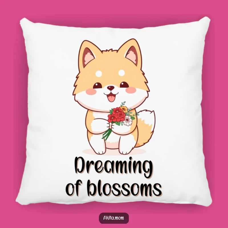 Cozy Funny Kawaii Akita Flower Pillow: Accent Plush Dog Gift!