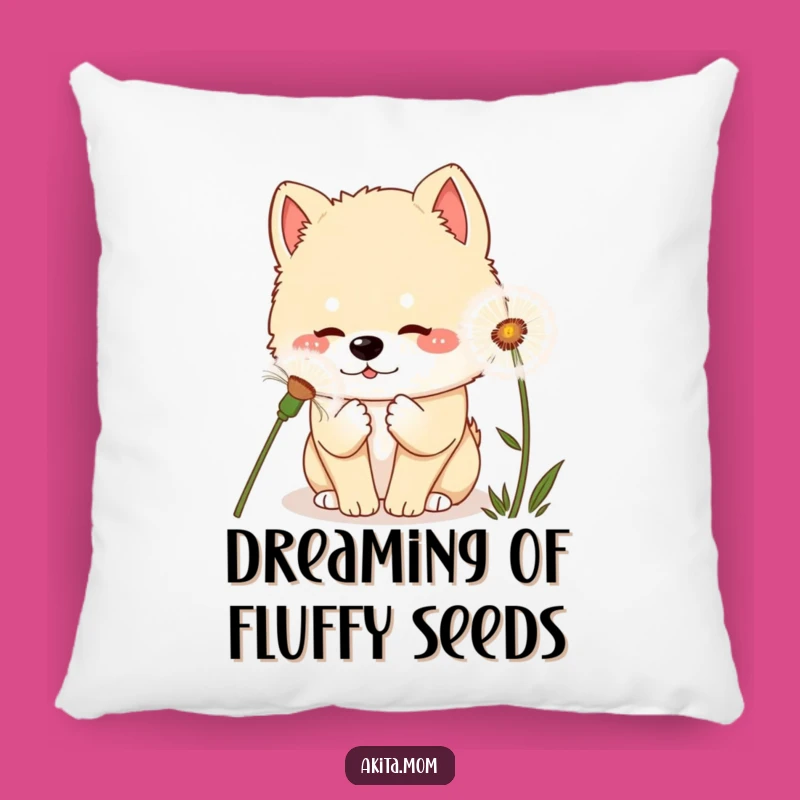 Soft Kawaii Akita Dandelion Pillow: Whimsical & Funny Decor