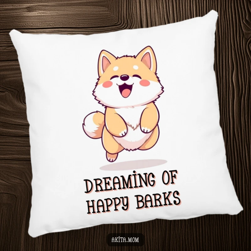 Funny Kawaii Akita pillow, showcasing a happy dog barking and leaping, perfect for adding comfort and a touch of canine cheer to any seating.
