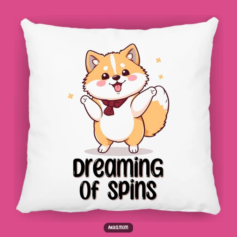 Cozy Spins: Funny Kawaii Akita Spin Pillow