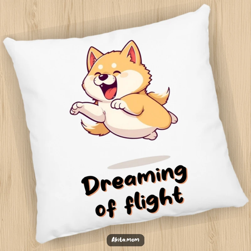 Funny pillow featuring an Akita dog in a dynamic, playful leap, perfect for adding a touch of action.