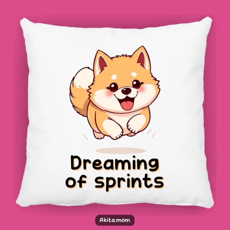 Funny Akita Pillow: Enthusiastic Bounding Cushion, Comfy Humorous Home Decor Gift