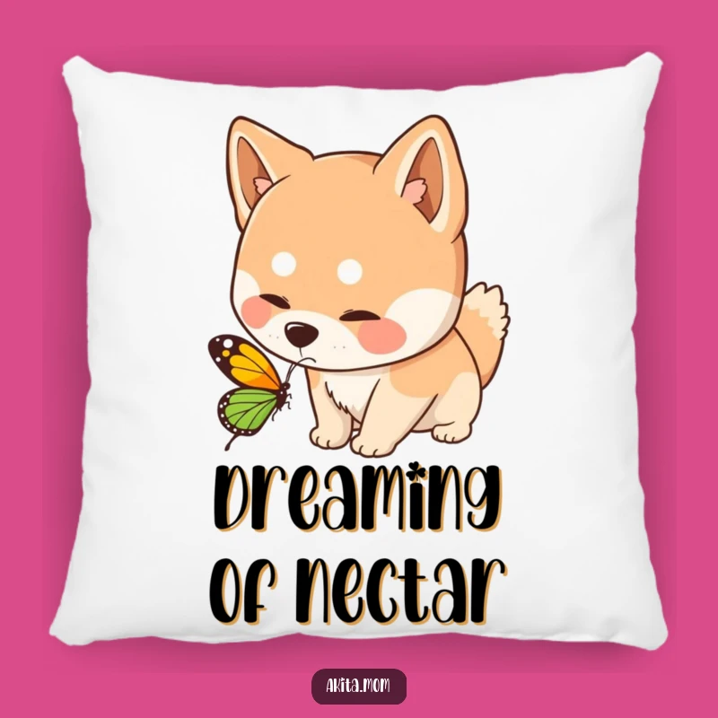 Funny Kawaii Akita Dog Sniffing Butterfly Pillow - Soft Comfort & Whimsical Humor Gift!