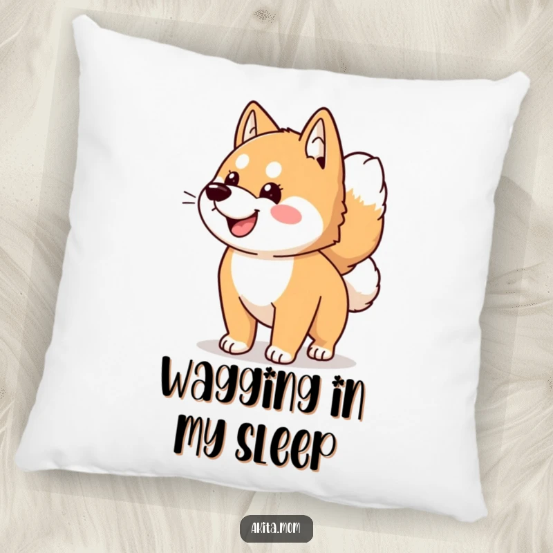 Funny Kawaii Akita dog pillow, showing a happy tail wag, offering comfort and a humorous touch to any seating area.
