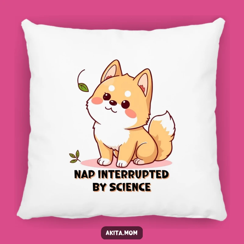 Funny Kawaii Akita Pillow: Curious Leaf Watcher Cushion, Adorable & Humorous Gift