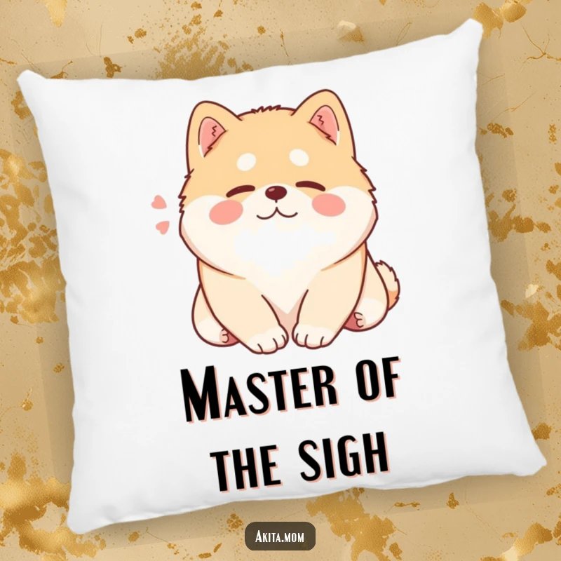 Funny Kawaii Akita pillow, a content dog resting its head and sighing, perfect for cozy comfort.