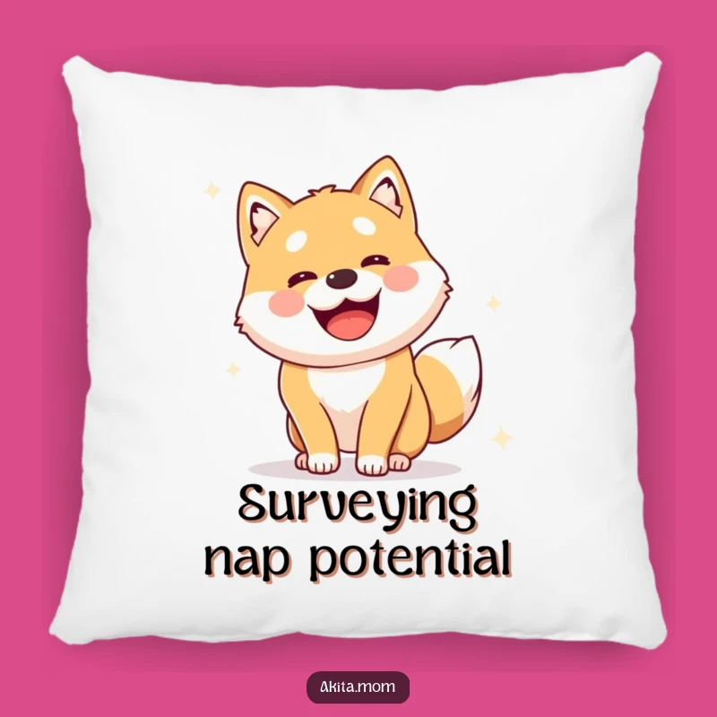 Add a touch of watchful comfort to your home with this pillow featuring a cute Akita performing a joyful, alert survey. Soft and reassuring.