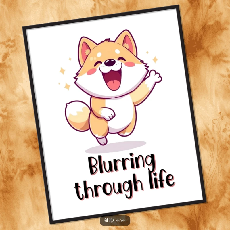 Energetic Akita Zoomie Digital Art Print: An Akita character performing a happy zoomie, capturing pure, funny excitement.