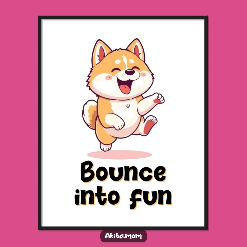 Funny Kawaii Akita Dog Leaping Digital Print - Instant Playful Art Gift!