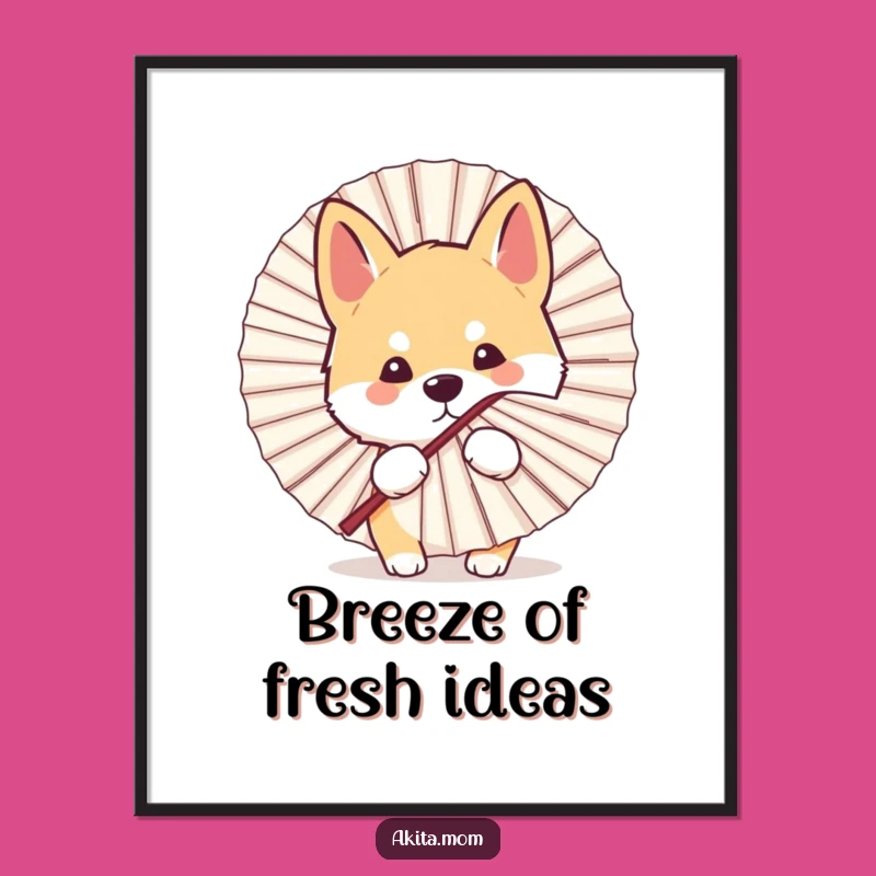 Funny Kawaii Akita Dog Peeking Fan Digital Print - Instant Playful Art Gift!