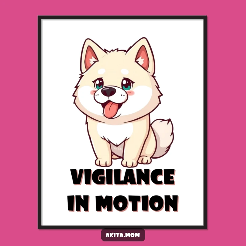 Funny Akita Digital Art: Energetic Dog Download, Humorous Gift for Framing