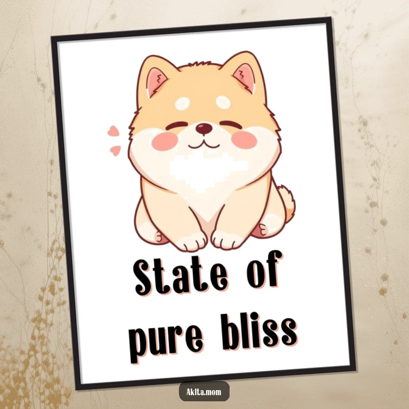 Funny Kawaii Akita digital art print, a content dog sighing deeply while resting its head, full of peace.