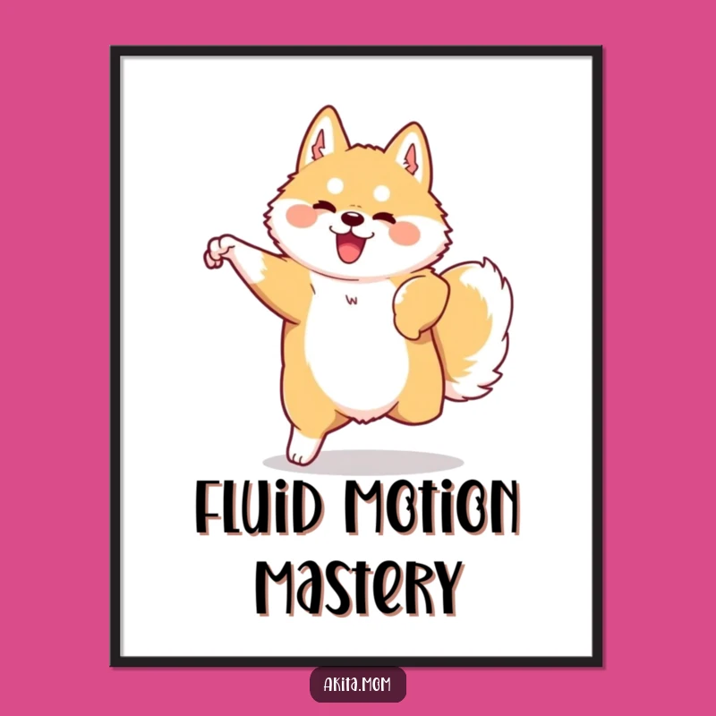 Funny Kawaii Akita Digital Print: Graceful Movement Art