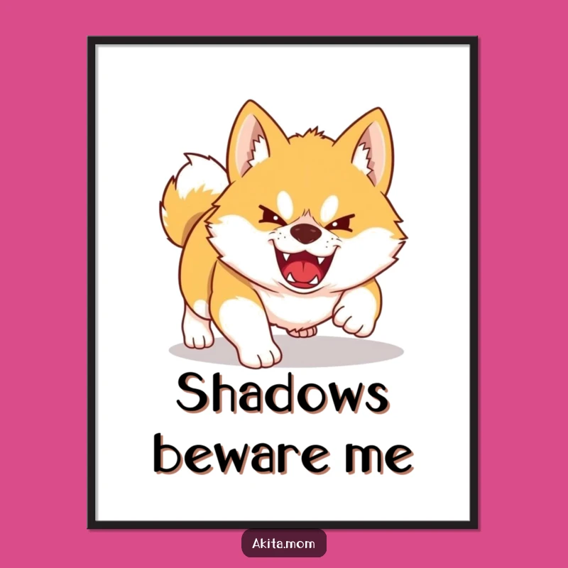 Funny Kawaii Akita Digital Print: Playful Pounce Dog Art
