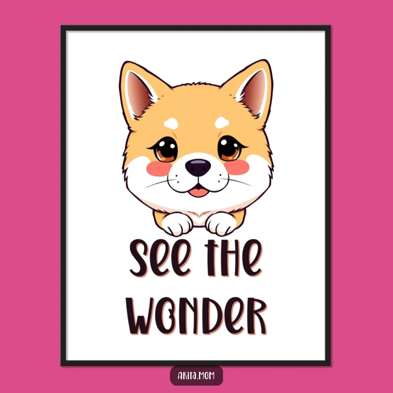 Funny Kawaii Akita Dog Attentive Gaze Digital Print - Instant Alert Art Gift!