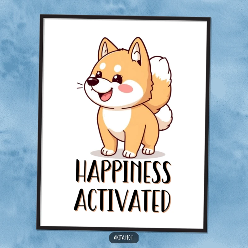Funny Kawaii Akita dog digital art print, showcasing an ecstatic wagging tail, perfect for instant download and humorous home decor.