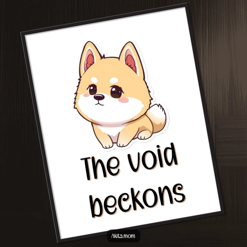 Funny Kawaii Akita digital art print depicting a dog intensely focused on a distant point, embodying concentration and Akita’s sharp gaze.