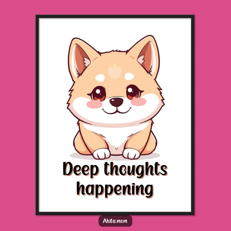 Funny Kawaii Akita Observing Digital Art: Instant Smart Decor Gift!